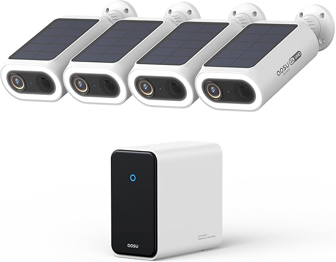 AOSU 4K Security Cameras Wireless Outdoor System, 4-Cam Kit with HomeCortex AI, Face Recognition & Behavior Detection, Dual Solar Power, Expandable Up to 16TB, No Monthly Fees for Home Surveillance