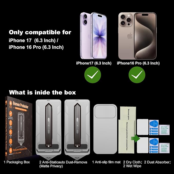 [2-Pack Matte Tempered Glass Screen Protector for iPhone 15 Pro Max Anti-Fingerprint &amp Oil Resistant Smooth as Silk 9H Hardness Bubble-Free Case Friendly 6.7-Inch