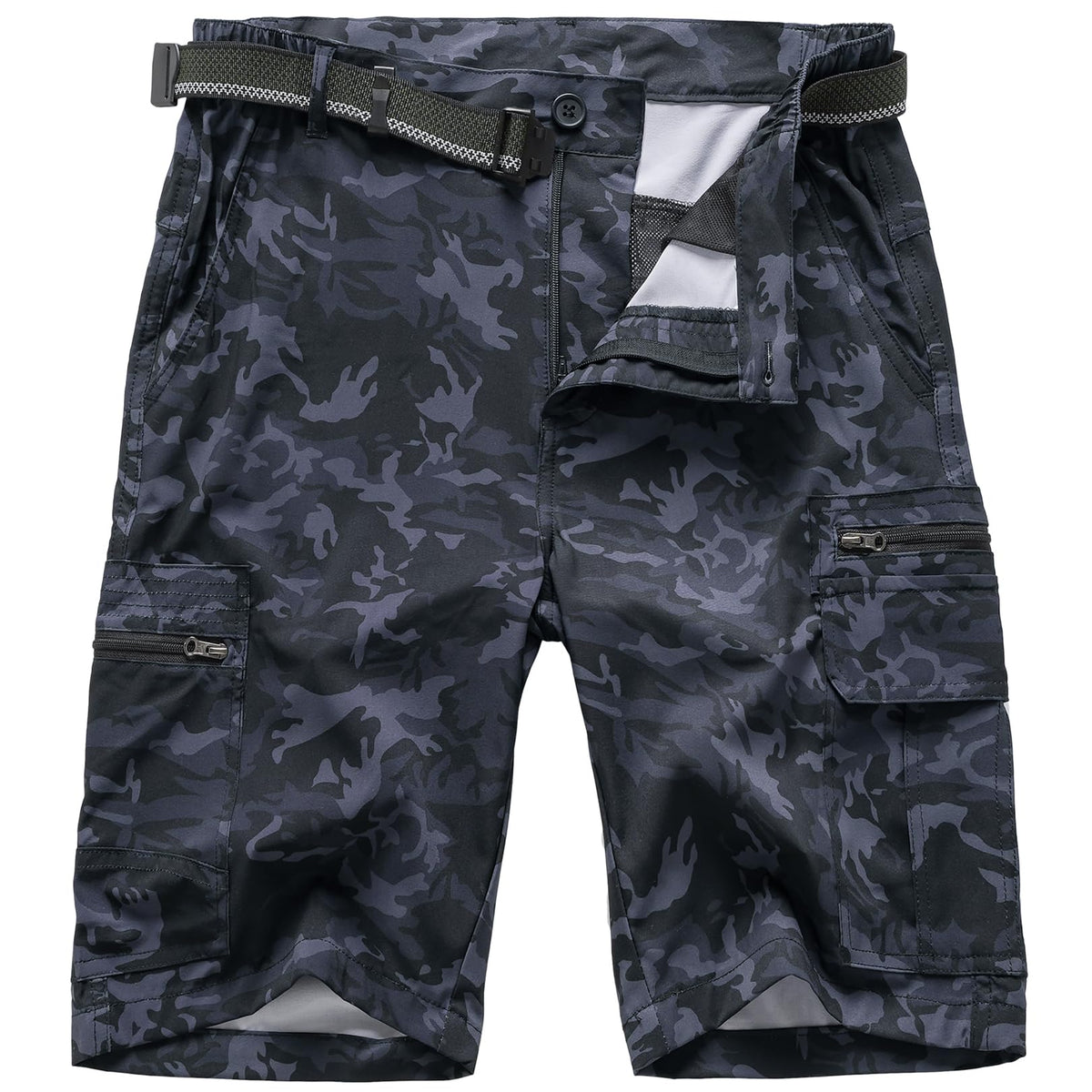Jessie Kidden Mens Outdoor Casual Expandable Waist Lightweight Water Resistant Quick Dry Fishing Hiking Shorts (6222 Black Camo 38)