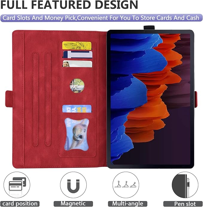 Dteck Wallet Case for Galaxy Tab S10+/S9+/S7 FE/S8+/S7 Plus 12.4 Tablet Premium PU Leather Folding Stand Auto Wake/Sleep Pen Holder Case with Hummingbirds