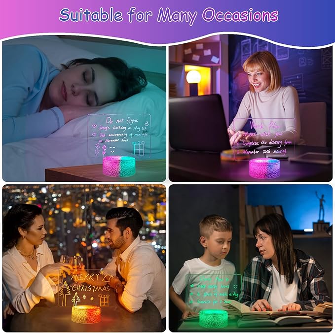 Acrylic Dry Erase Board with Light, 7 Colors Clear Desktop Note Memo Board with Remote & Timer, Dimmable 3D Touch Control Night Light, Creative Lighted Message Board for Study Work