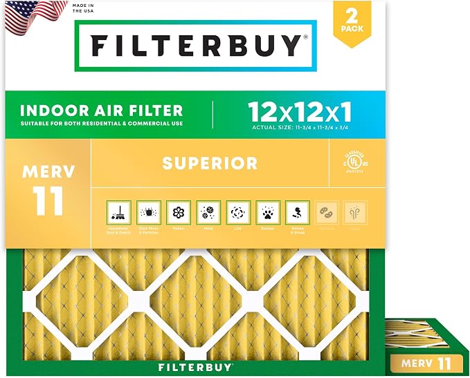 Filterbuy 12x12x1 Air Filter MERV 11 Superior Pet & Allergy Defense,