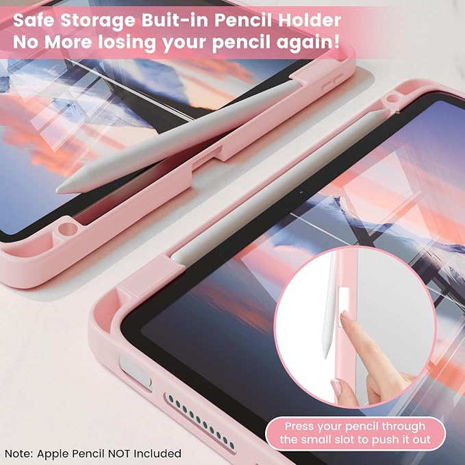 Case Compatible with iPad Pro 11 inch M5 2025 6th Generation / M4 2024 5th Generation Shockproof Hybrid Slim Stand Cover with Clear Back Shell &amp Pencil Holder Auto Wake/Sleep Black