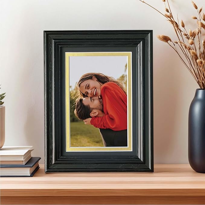 5x7 Picture Frame for Wall or Tabletop Oak Wood, 4x6 Picture Frame with Mat,5x7 Premium Photo Frame with Real HD Tempered Glass,Ideal for Home Decor, Art Gallery,Black, 1 Pack