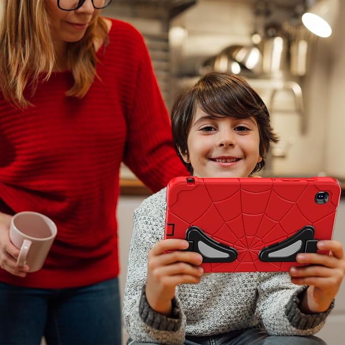Case for Samsung Tab A7 Lite 8.7 inch 2021 Release SM-T220/T225/T227u Shockproof Cute Kids Silicone Protective Cover for Galaxy Tab A7 Lite 8.7 inch with Kickstand Shoulder Strap Red+Black