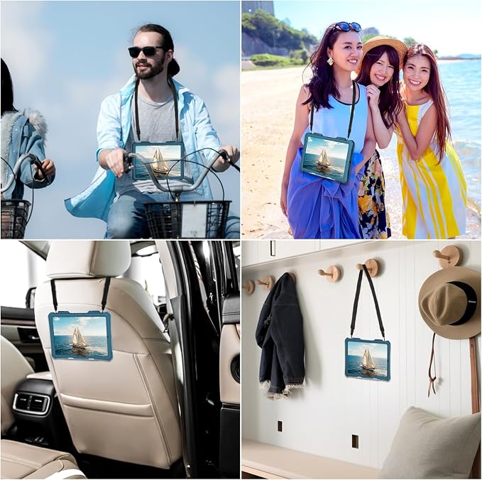 10.2 Waterproof Case Compatible with iPad 9th 8th 7th Generation 2021/2020/2019 Built-in Screen Protector with Strap Stand Pencil Holder Full Body Heavy Duty Protective Shockproof