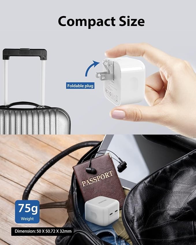 Gigastone 25W USB C Wall Charger 2-Pack iPhone Charger Fast Charging for iPhone 16/15/14/13/12 Series 2-Port USB C Charger Block PD3.0 Durable Compact 25W USB-C Power Adapter