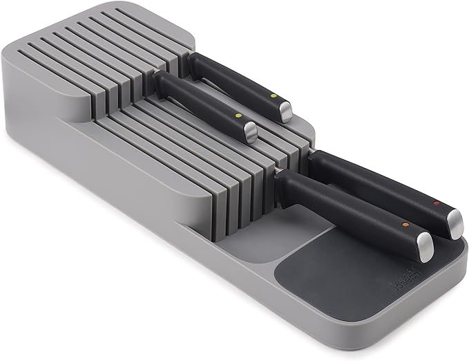 Joseph Joseph DrawerStore Knife Organizer, holds up to 9 knives, Kitchen Organization & Drawer Storage – Compact, Grey