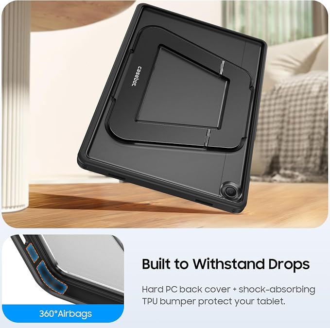 Fintie Multi-Angle Kickstand Case for Samsung Tab A11+/A9+ 11 in Black | Dual-Axis Aluminum Stand PC &amp TPU Protection Slim Frosted Hard Cover with Anti-Scratch Surface Stable Viewing Angles