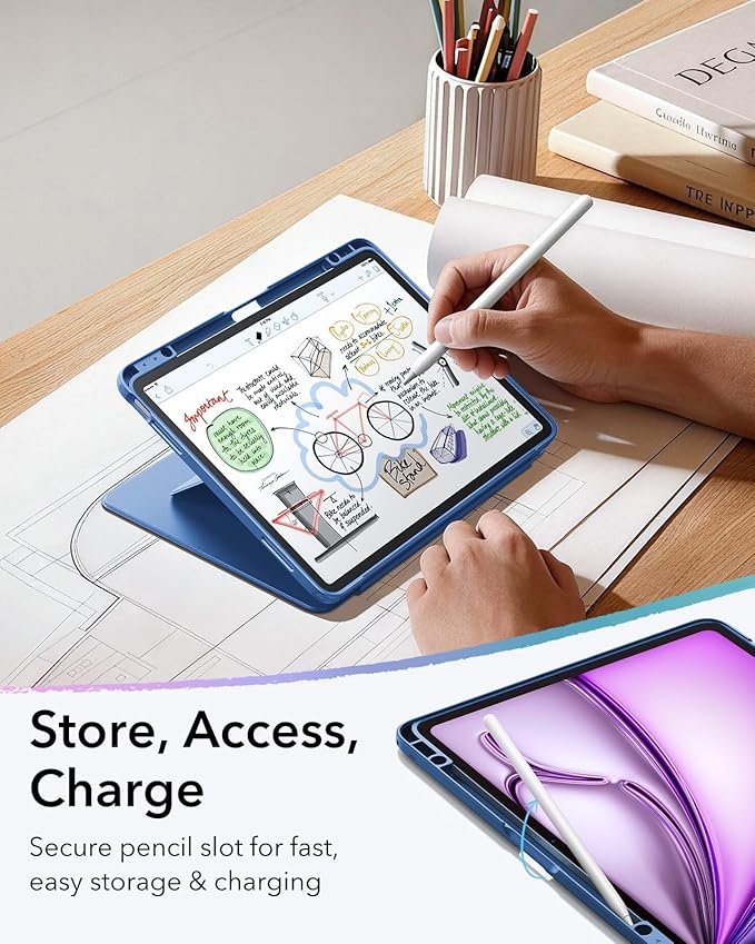ESR for iPad Air 13 Inch Case M4/M3/M2 (2026/2025/2024), Vertical Stand Cover, Multi Stand Angles, Ultra-Stable Case with Pencil Holder, Flip Series, Blue
