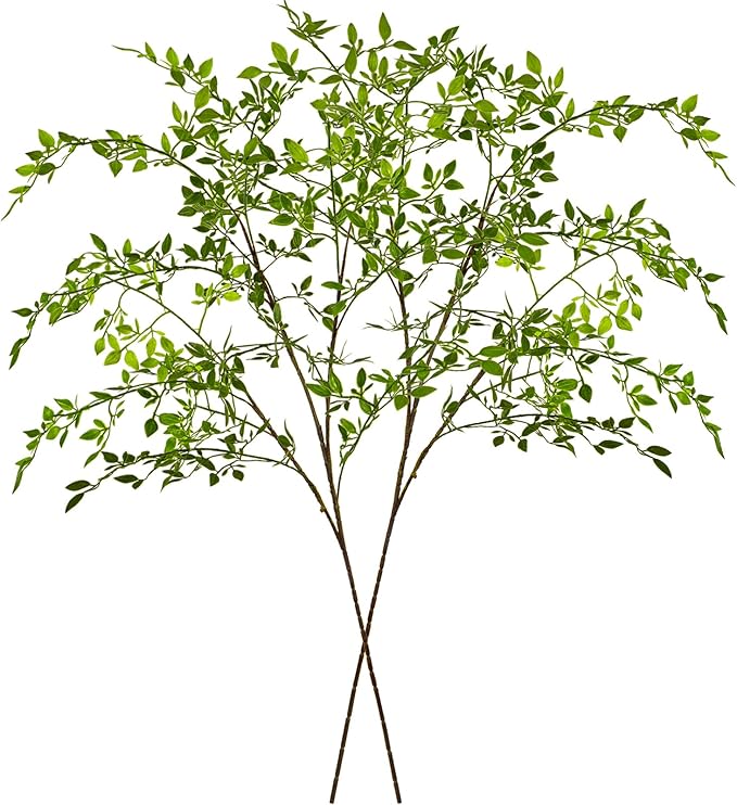 Artificial Greenery Stems, 43.3" Nandina Branches Tall Faux Plant Stems for Vase, Greenery Decor Stems Leaves Bunches for Shop Garden Office Home Décor(Green,2Pcs)