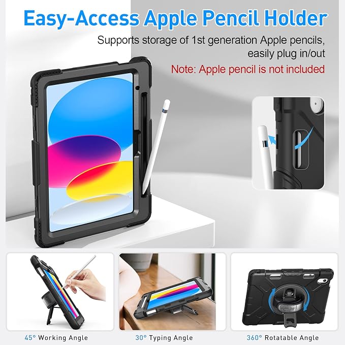 SUPFIVES Case for iPad (A16) 11th/10th Generation 2022/2025 Full-Body Drop Protection Cover for iPad 10th Gen 10.9/11 inch with Screen Protector 360° Rotate Stand Shoulder Strap Pencil Holder