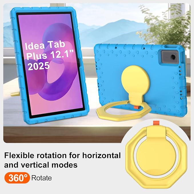 for Lenovo Idea Tab Plus Case 12.1 2025 with 360° Rotating Stand Handle and Pencil Holder New EVA Shockproof Cover for Kids Adults Home School Office Outdoor Black