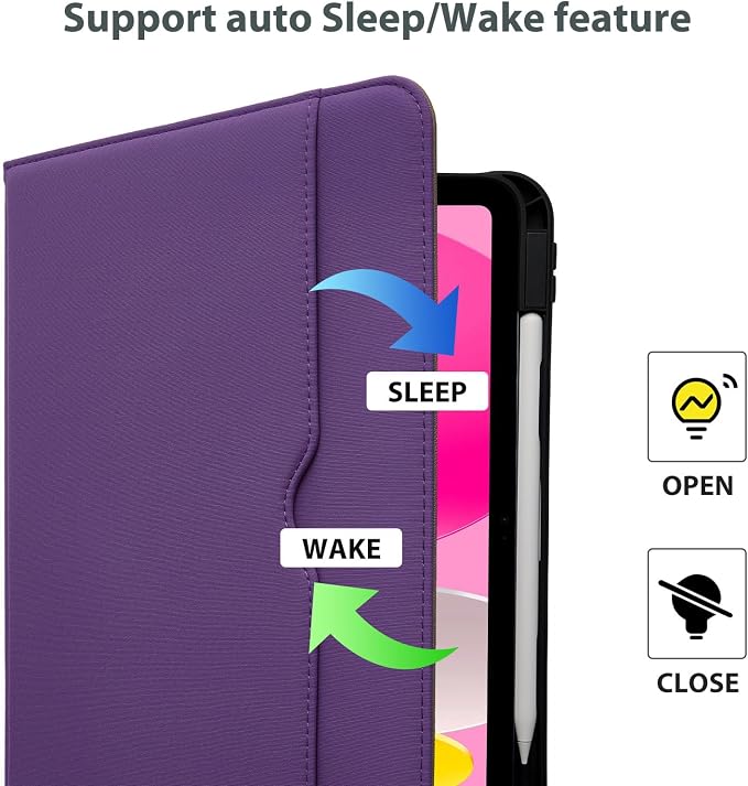 ProCase for iPad A16 11th Generation 11” 2025/iPad 10th Generation 10.9” 2022 with Pencil Holder iPad 11/10 PU Leather Case Business Stand Cover Smart Folio with Hand Strap Front Pocket -Berrypurple