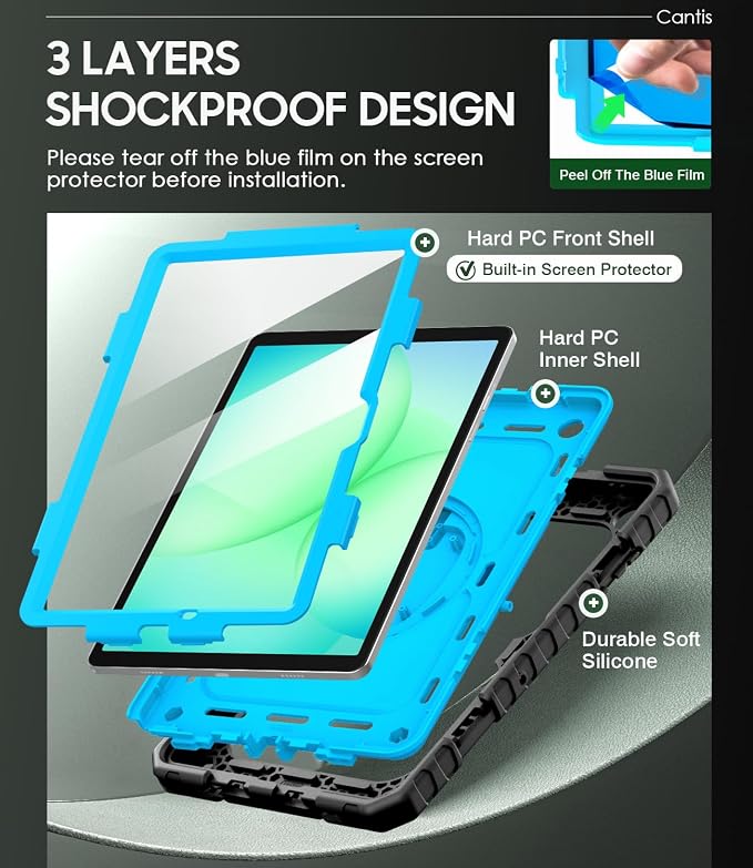 Cantis Case for Samsung Galaxy Tab A11 Plus 11'' 2026 (SM-X230/X236/X238) | Shockproof Case for Tab A11+ with Screen Protector/Rotating Stand/Pen Holder/Shoulder Strap Black