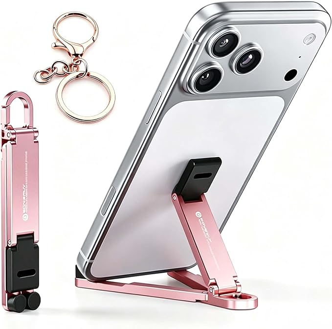 Aluminum Alloy Folding Phone StandPortable Mini Keychain Universal Desktop Holder Lightweight 22g Multifunctional Phone Support (Black)