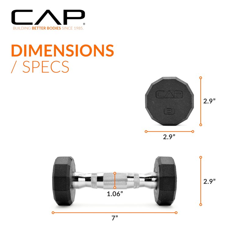 CAP 3 LB 12-Sided Rubber Coated Dumbbell Weight, Rubber Free Weights for Home Gym Strength Training, Chrome Handle, Single