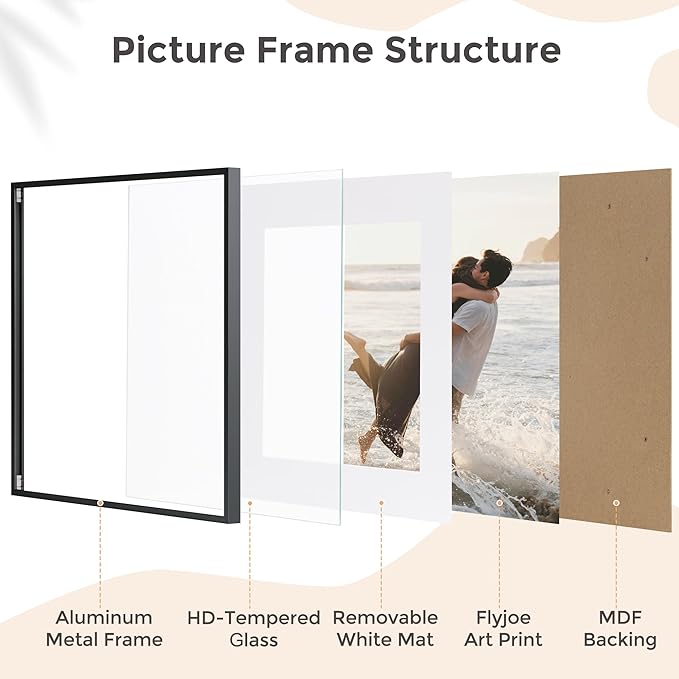 16x16 Metal Square Picture Frame For Wall With Mat For 12x12, 16''x16'' Aluminum Photo Frames With Tempered Glass For Home Decor, Minimalist Modern Poster Frame Horizontally Vertically, Black