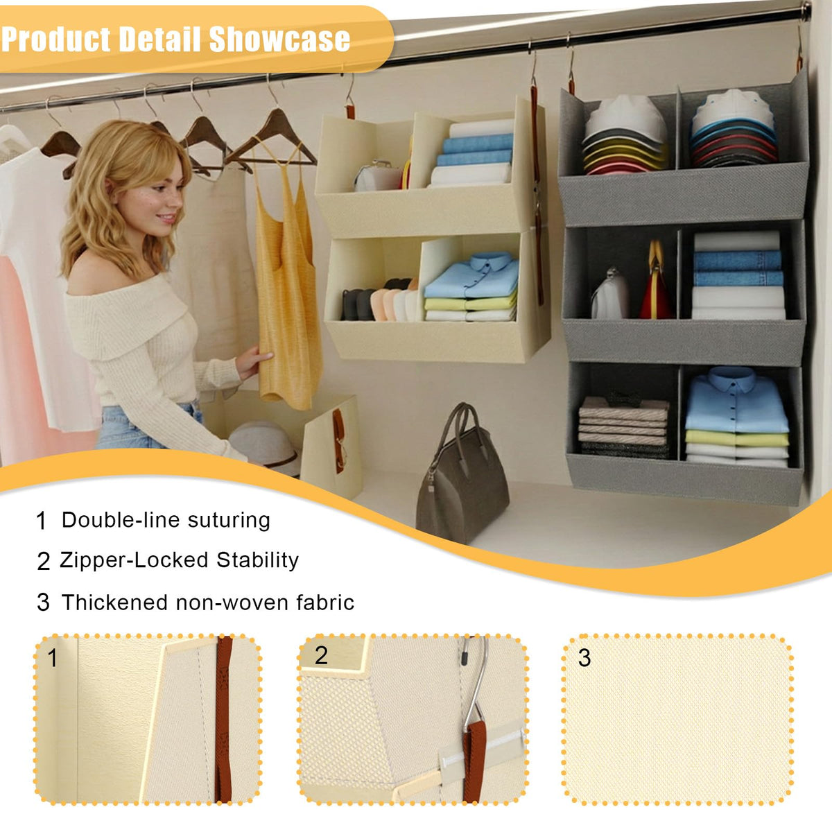 WHEEXIAG Hanging Closet Organizer, Closet Organizers and Storage, Hanging Closet Organizer Extra Large - Fabric Closet Hanging Organizer for Home, Dorm, Rv,Handbags, Underwear, Sock. Beige - 1 Pack
