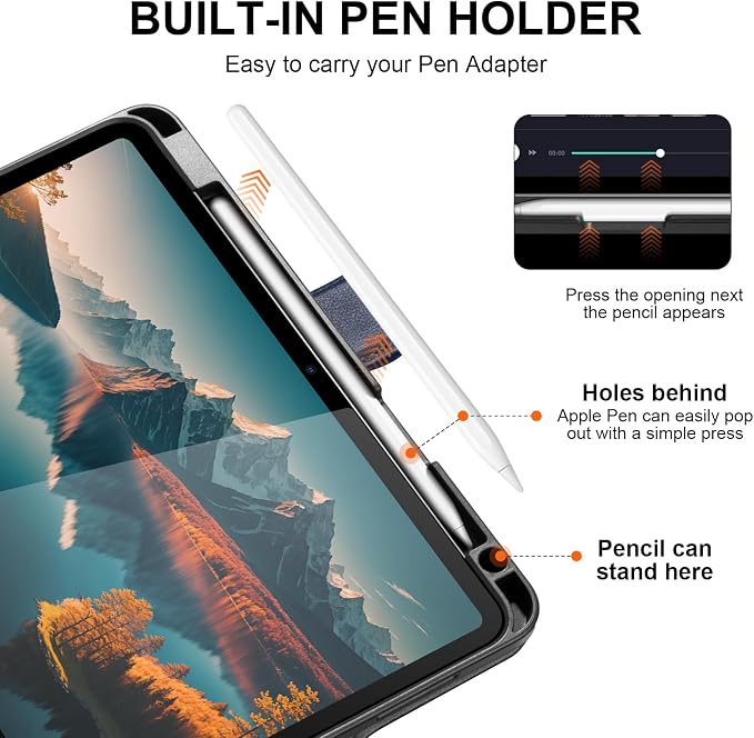 Leather Case for iPad 11th/10th Gen (11/10.9) Black | Genuine Leather Pencil Holder Adjustable Stand Magnetic Closure Auto Wake/Sleep
