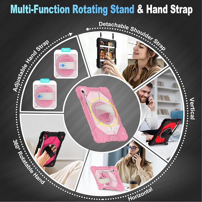 Case for Samsung Galaxy Tab S10 Lite/S10 FE/S9 FE /S9 Tablet Case 10.9/11 Inch with Rotate Stand &amp Hand Strap Screen Protector Pen Holder for Galaxy Tab S10 FE Cases Black