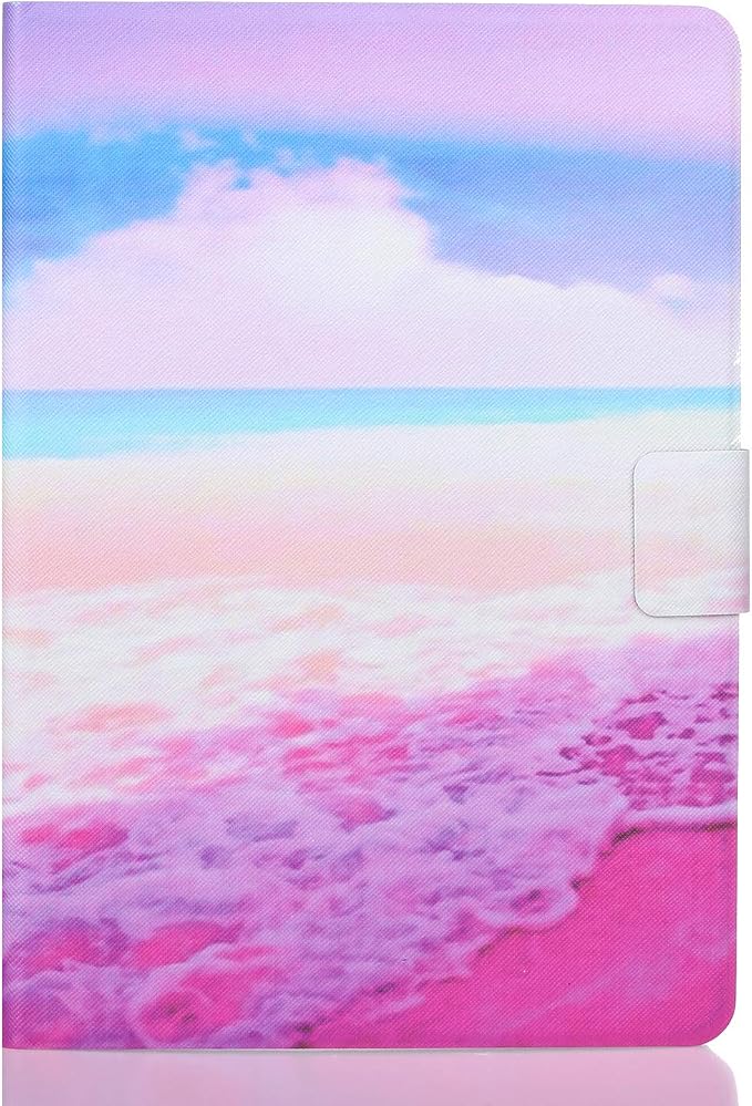 for Apple iPad 9th/8th/7th Generation 10.2 Inch Case 2021/2020/2019Smart PU Leather Folio Stand Magnetic Wallet with Card Pockets [Auto Wake/Sleep] Soft TPU Shockproof Cover Pink Beach Sea