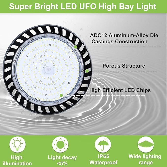 hykolity 2 Pack LED High Bay Light 200W, 5000K UFO LED High Bay Light Fixture with US Plug [600W MH/HPS Equiv.] 120-277V, 26,000lm, IP65 Commercial Warehouse Area Light for Wet Location