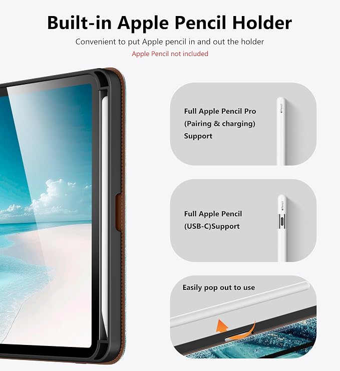 DTTO for iPad mini 7 A17 Pro 2024 aslo fit iPad mini 6 2021 Brown | 360 Degree Rotating Premium Faux Leather Folio Stand Cover with Pencil Holder Auto Sleep/Wake Multiple Angles Hand Strap