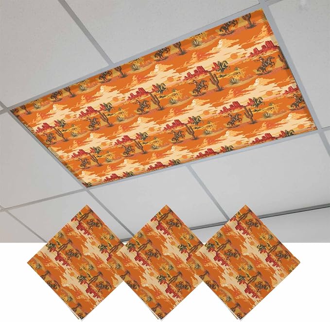 Tropical Plant Cactus Fluorescent Light Covers 3 Pack Western Cowboy Horse