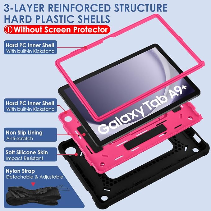 DETUOSI Case for Samsung Galaxy Tab A9+/A9 Plus Case 11 inch 2024/2023 (SM-X210/X216/X218) Heavy Duty Protection Shockproof Rugged Case for Galaxy Tab A9 Plus with Stand and Shoulder Strap