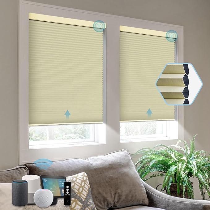 SmartWings Motorized Cellular Shades, Honeycomb Blinds Compatible with Zigbee/Alexa/Z-Wave/Homekit, Wireless Remote Control for Smart Home and Office in Customized Size,100% Blackout Cream