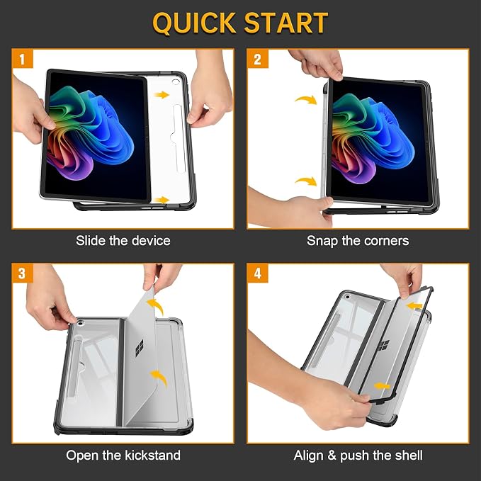 Fintie Rugged Case for Surface Pro 12 Inch 1st Edition 2025 Clear | Multi-Angle Stand Type Cover Compatible HD Clear Shockproof TPU Bumper Hard Shell
