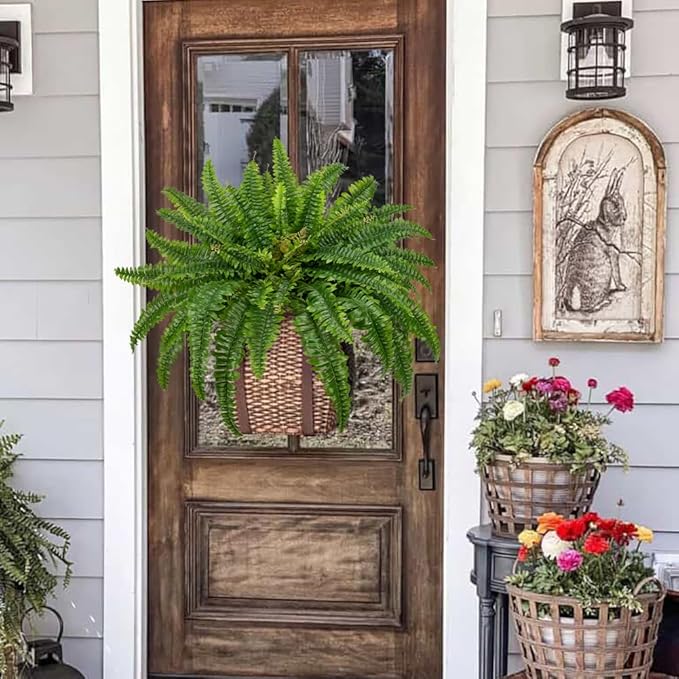 Ferns Artificial Plants 33.5" Dia. Faux Ferns for Outdoor Planter Large Fake Ferns Look Real Artificial Ferns with 60 Fronds Hanging Boston Fern Fake Plant Shrubs for Home Farmhouse Garden Porch Decor