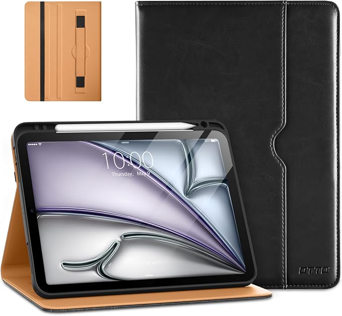 DTTO for iPad Air 11-inch Case M4/M3/M2 (2026/2025/2024) iPad Air 5th / 4th Generation (2022/2020) Premium Leather Business Folio Stand Cover with Pencil Holder - Auto Sleep/Wake Brown