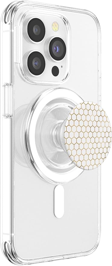 Honeybee Phone - White and Gold Honeycomb Cool Bees PopSockets Adhesive PopGrip