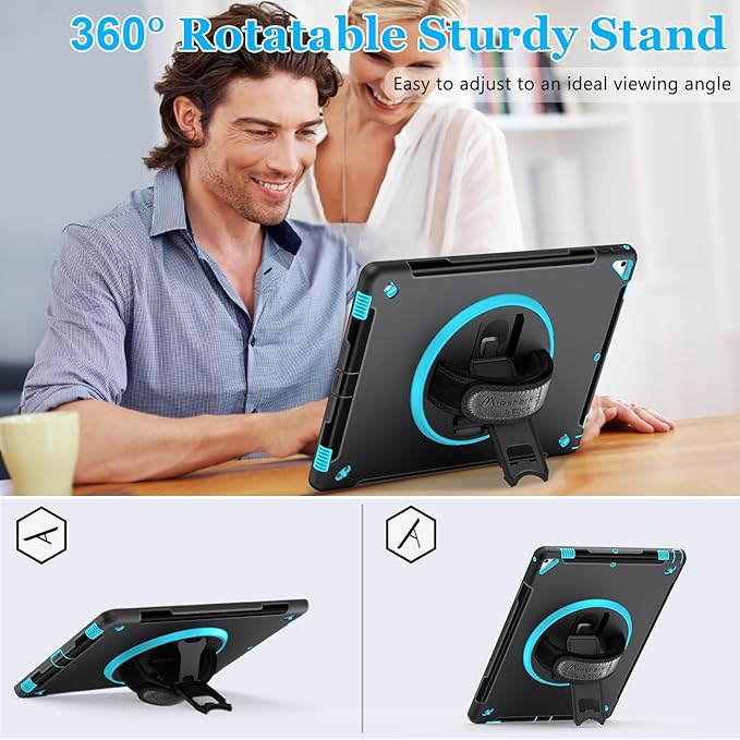 Case for iPad Pro 12.9 2nd Generation 2017& 2015 1st Generation, Heavy Duty Rugged TPU Protective Cover with Screen Protector- Stand + Handle Hand & Shoulder Strap + Pencil Holder- Mint Green