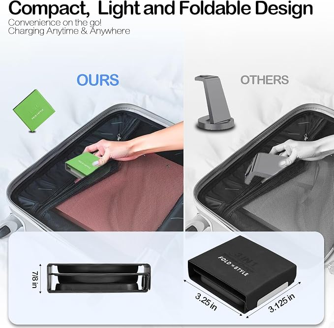 Fold 'N Style 3-in-1 Foldable Magnetic Wireless Charger Keychain 15W Travel Fast Charger for iPhone 15/14/13/12 Pro/Max/Plus Apple Watch AirPods Samsung Galaxy/Note Charge 2 Phones Simultaneously