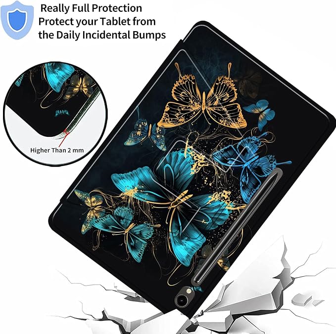 Case for Samsung Galaxy Tab A9 8.7-Inch 2023360 Degree Rotating Multi-Angle Viewing Protective Cover with Auto Sleep/Wake-Blue Butterfly