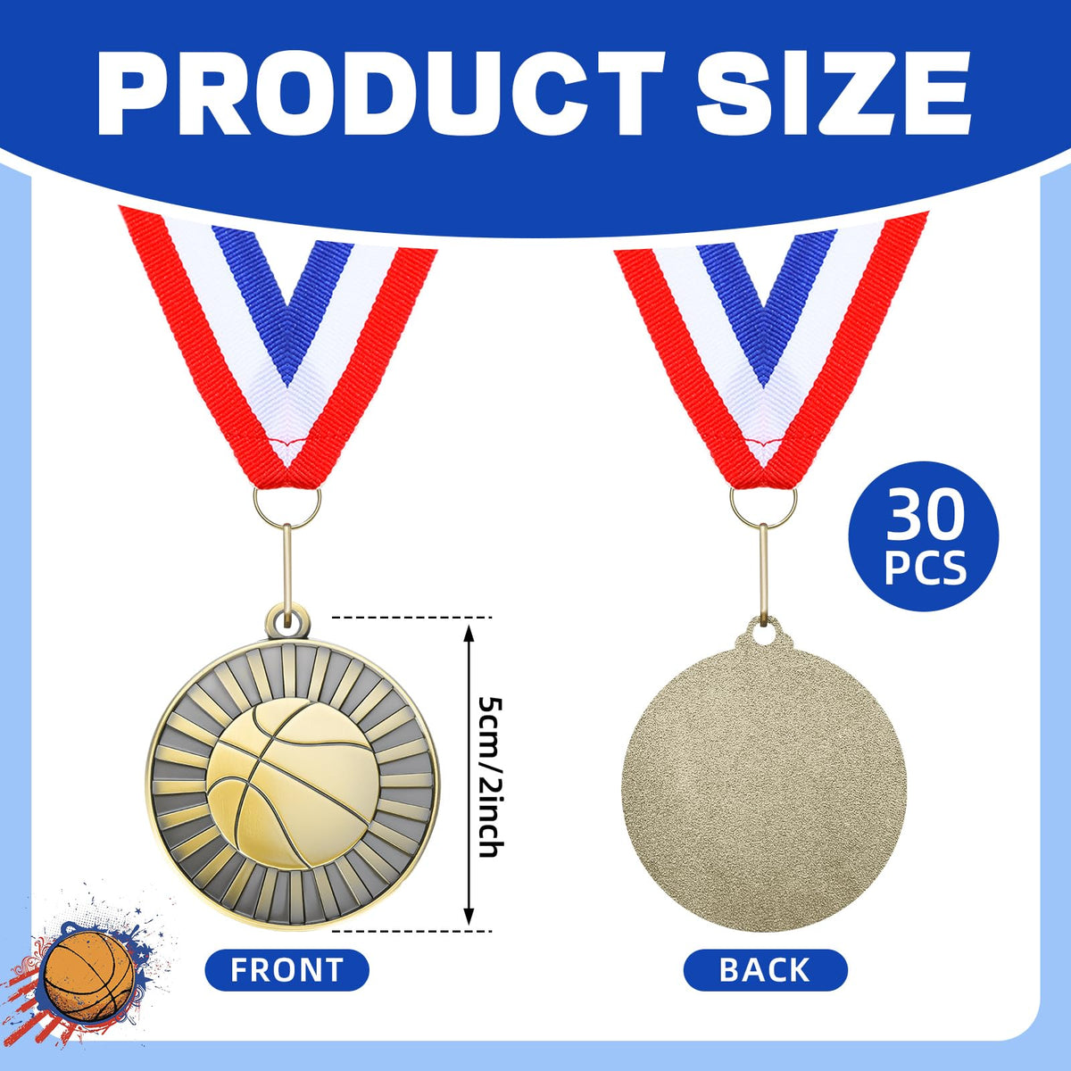 Huquary 30 Pcs Medals with Neck Ribbons, 2'' Gold Medal