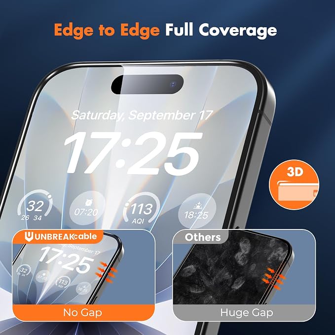 UNBREAKcable 3-Pack Screen Protector for iPhone 15 Double Shatterproof Tempered Glass [Easy Installation Frame] [99.99% HD Clear] [9H Hardness] [Full Coverage] [Case Friendly] for Apple 15 6.1 inch