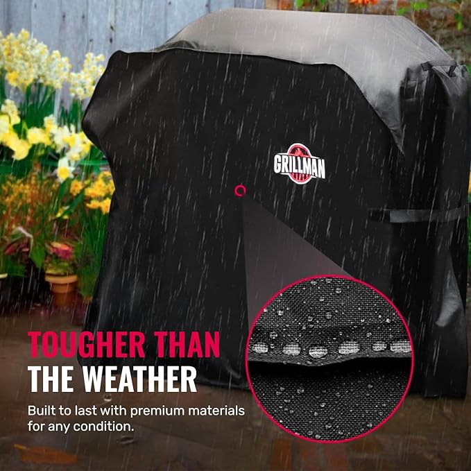Grillman Grill Cover, BBQ Outdoor Grill Covers, Charcoal, Gas Grills, Waterproof, Rip-Proof, Weather-Resistant, Anti-UV, Barbecue Cover for Weber, Genesis, Charbroil, Nexgrill, etc (Black, 72 Inch)