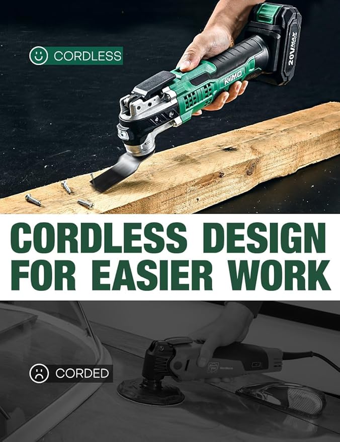 KIMO 20V Cordless Oscillating Tool Kit with 26-Pcs Accessories, Max 21000 OPM, 6 Variable Speed & 3° Oscillating Angle, Battery Powered Oscillating Multi-Tool for Cutting Wood/Nailing/Scraping/Sanding