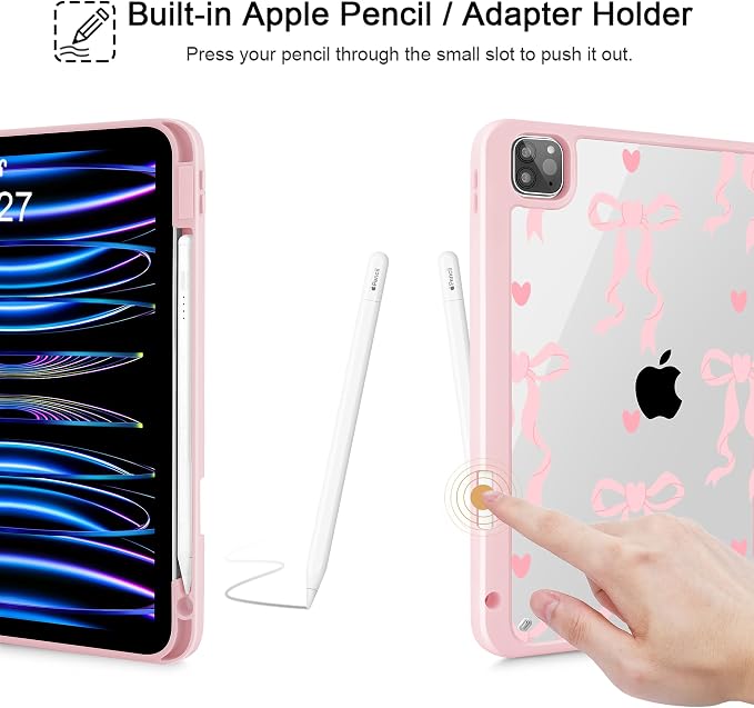 Case for iPad 12.9 Inch (6th/5th/4th/3rd Generation 2022/2021/2020/2018) Pencel Holder + Trifold Support Auto Sleep/Wake Transparent Shockproof Back Cover Abstract Floral SD163