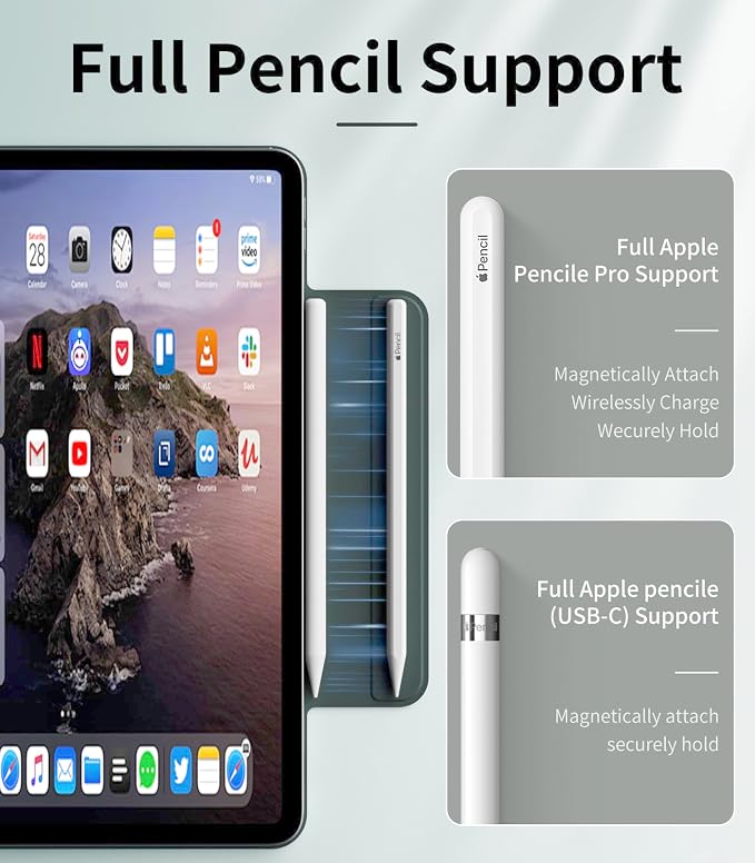 Magnetic Case for iPad Air 13 Inch M3/M2 (2025/2024) iPad Pro 12.9 inch 6th/5th Generation (2022/2021) | Auto Sleep/Wake | Pencil Pro &amp USB-C | Non-Slip PU Leather Protective Cover Black