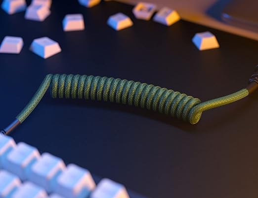 GLORIOUS Coiled Keyboard Cable – Coiled USB C Cable Artisan Braided Cables for Mechanical Gaming Keyboard Coiled Cable - Custom Keyboard Cable (Cobalt Blue)