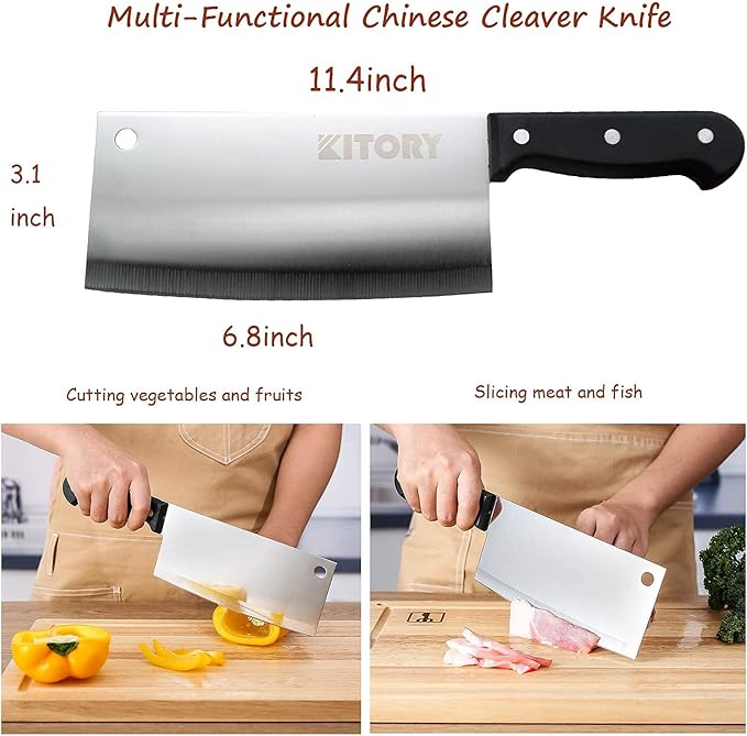 Kitory Cleaver Knife 7“- German Steel Kitchen Chopper Slicer - Super Sharp Full Tang Chinese Chef's Knife, For Women and Men