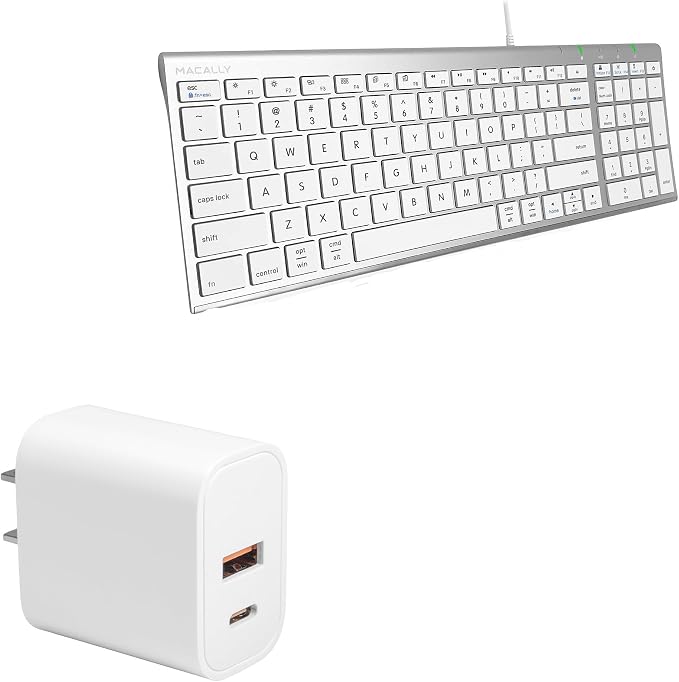 BoxWave Charger Compatible with Macally Compact Wired Keyboard - PD miniCube (20W) 20W PD USB Type-C Wall Charger - Winter White