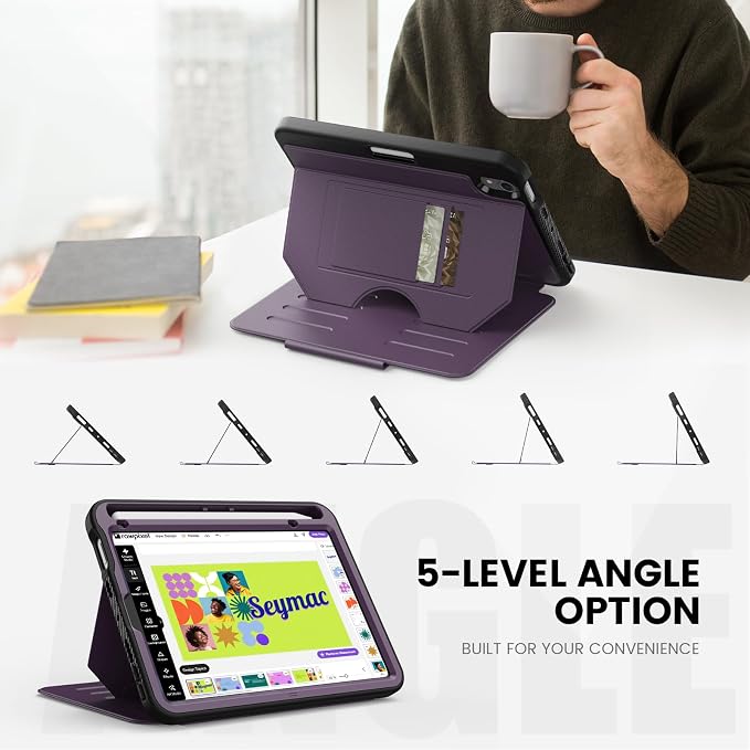 Case for iPad mini 7 (A17 Pro) 2024/ Mini 6 8.3'' with Pencil Holder Screen Protector [360 Rotating Hand Strap] &ampStand &ampShoulder Strap Shockproof Case for iPad mini 7th/6th Generation Purple