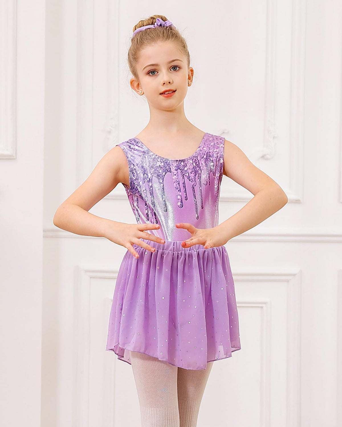 Idgreatim Gymnastics Leotard for Girls 7-8 Sparkly Gymnastic Outfit 3 Piece Ballet Dance Set with Skirt Back to School