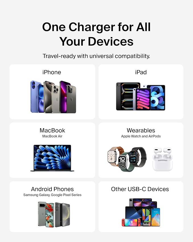 Belkin 42W Dual Port USB C and USB A Charger Block Fast Charging | Super Fast Charging Samsung Galaxy S26 iPhone 17 Air Pro Pro Max iPad AirPods Apple Watch
